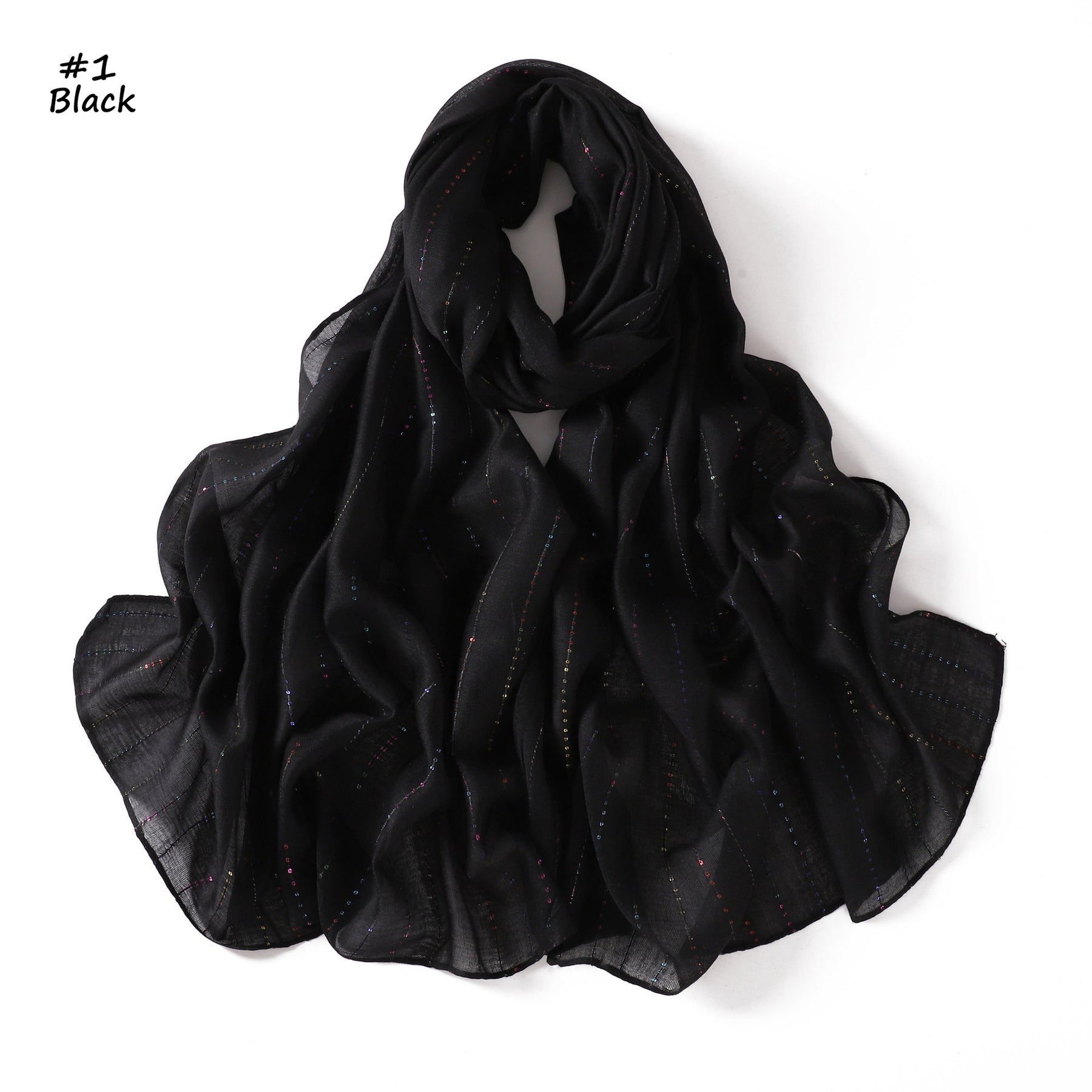 YZ328  Striped Colorful Sequin Cotton Linen Hijab