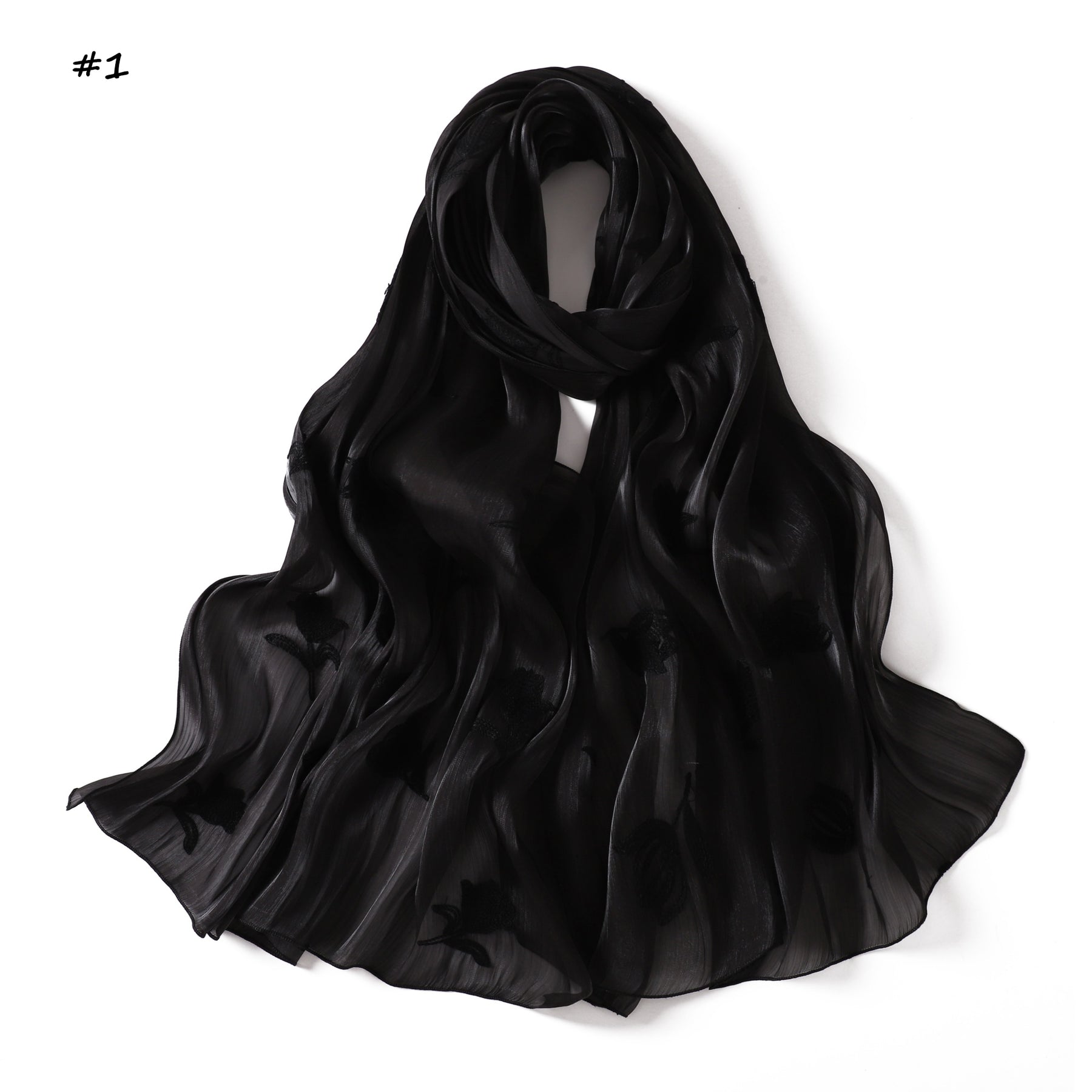 YZ330  Plain Sea Island Silk Embroidered Satin Hijab