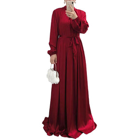 21662  Elegant Long Sleeve Tie-Waist Flowy Abaya Dress