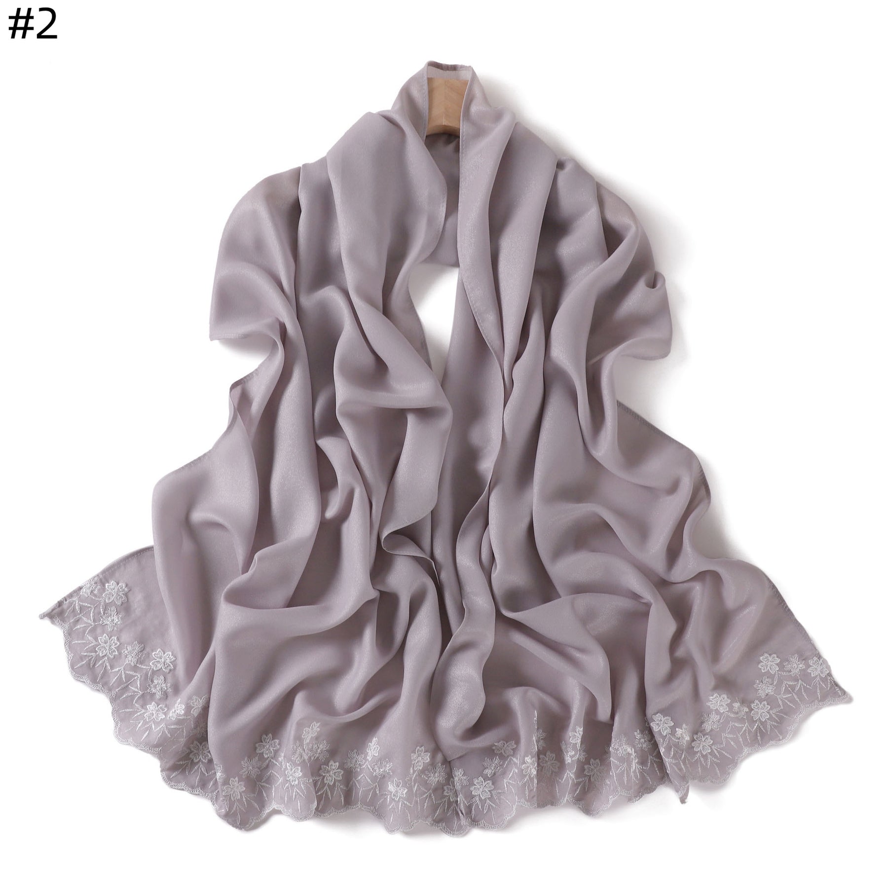 YZ339  Plain Embroidered Ends Shimmer Chiffon Hijab