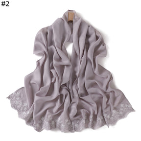YZ339  Plain Embroidered Ends Shimmer Chiffon Hijab