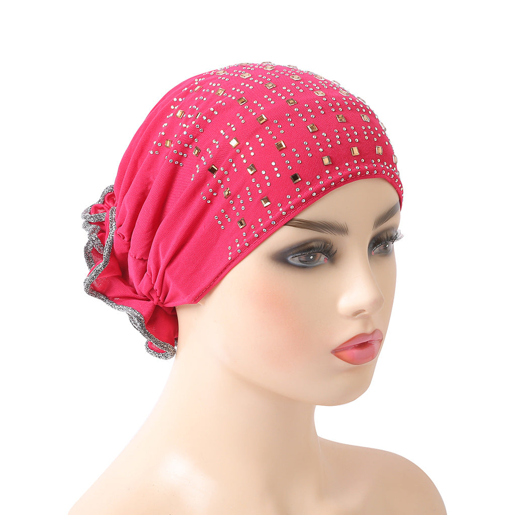 H008 hot stamping rhinestone plain hijab turban hat