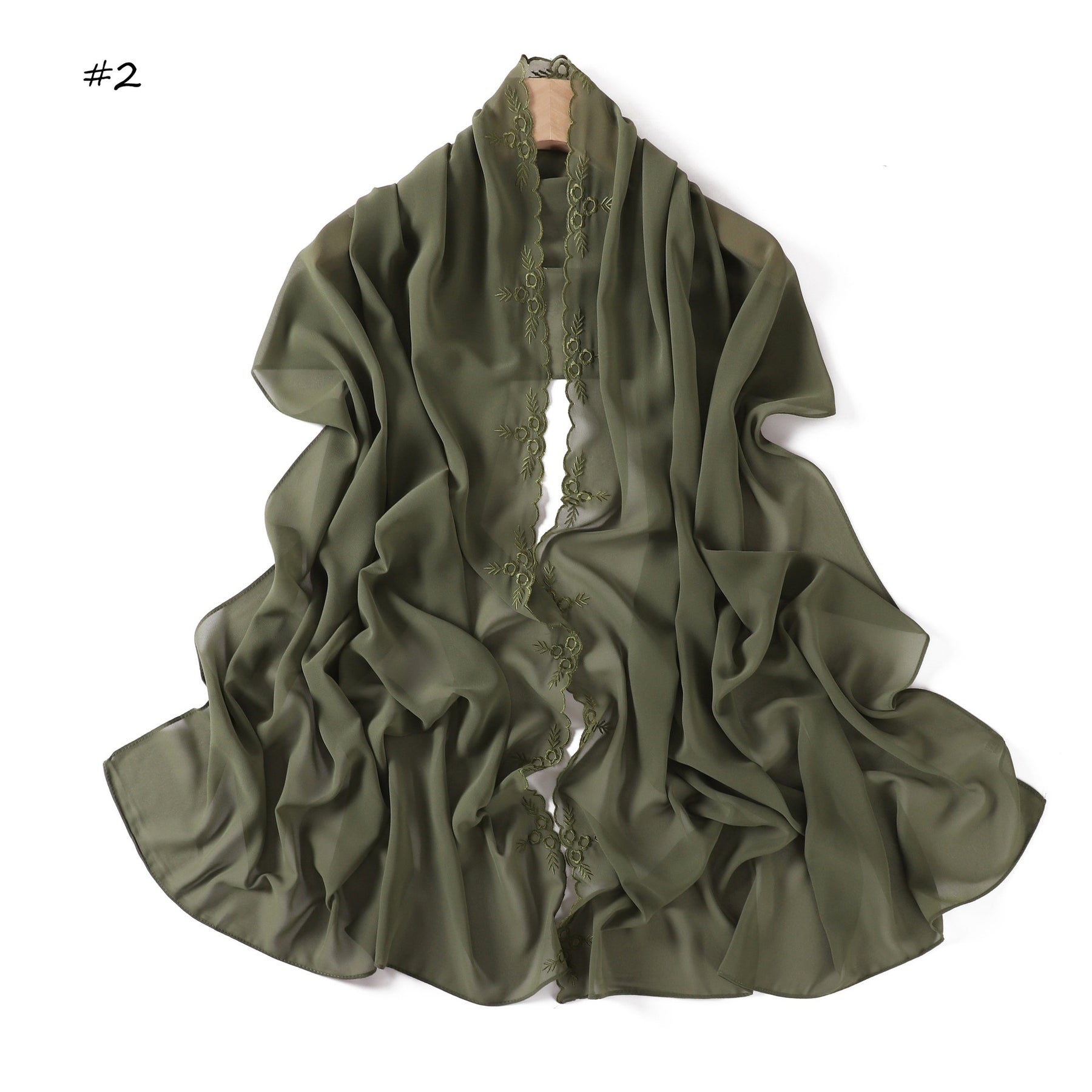 YZ336  Plain Solid Hijab with Flower Embroidered Chiffon