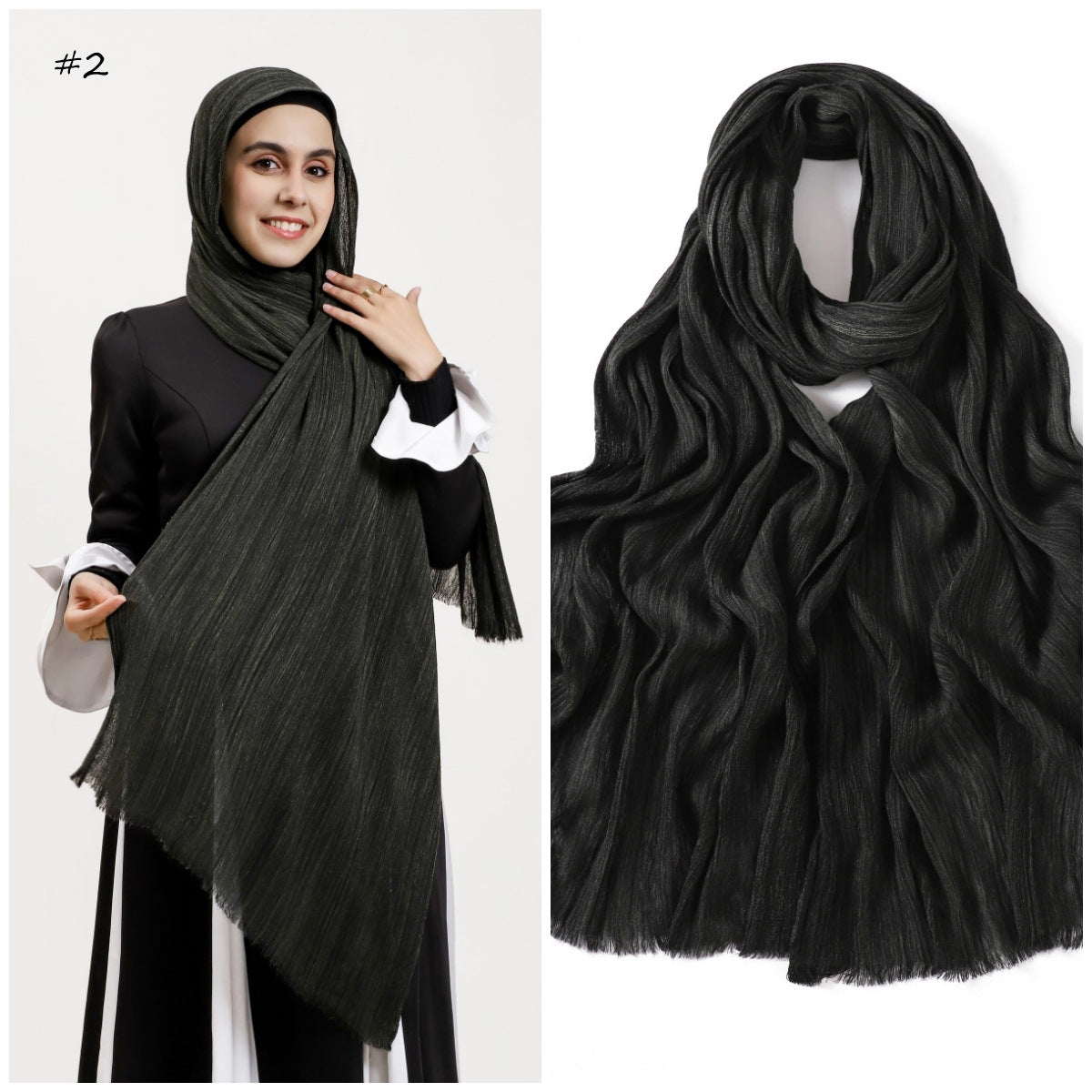 YZ319  Plain Vertical Stripe Modal Crinkle Fringe Hijab
