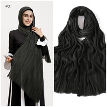 YZ319  Plain Vertical Stripe Modal Crinkle Fringe Hijab