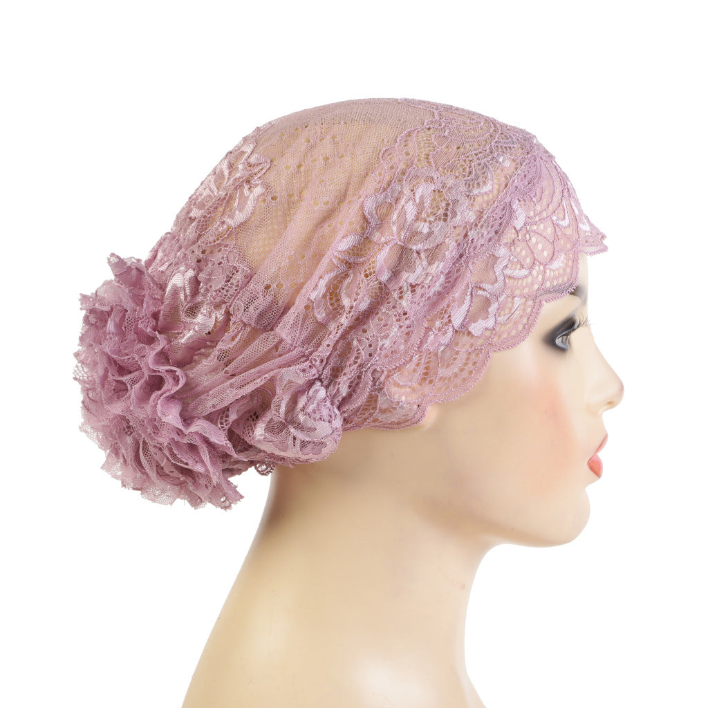 H311 lace Flower tudung topi serban