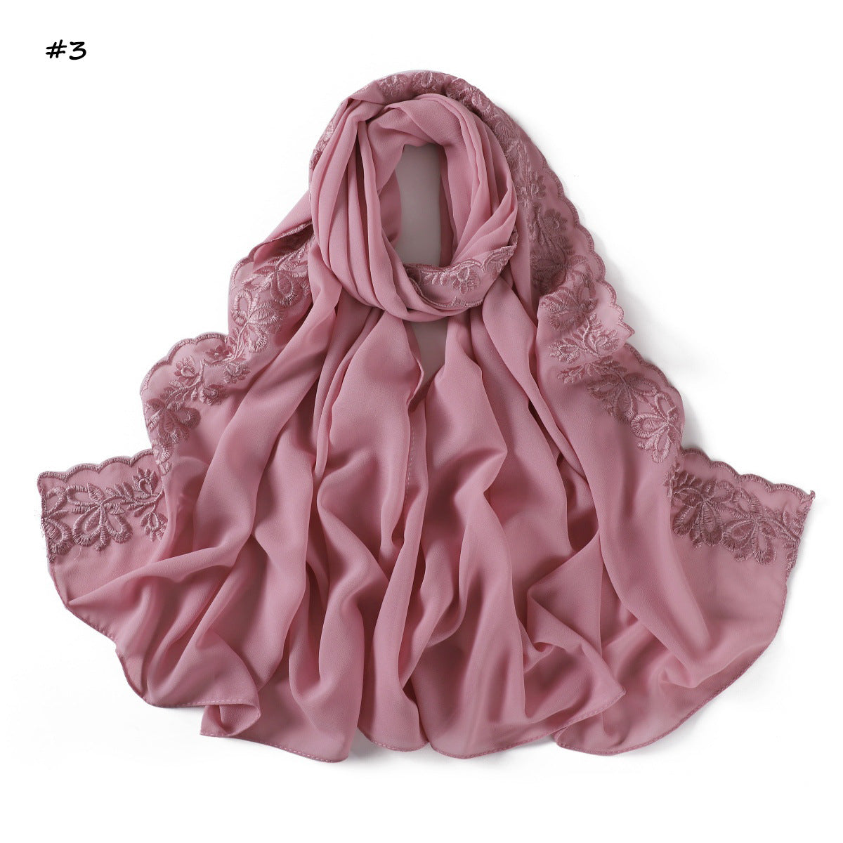 YZ315  Plain Chiffon Butterfly Embroidery Pearl Lace Hijab