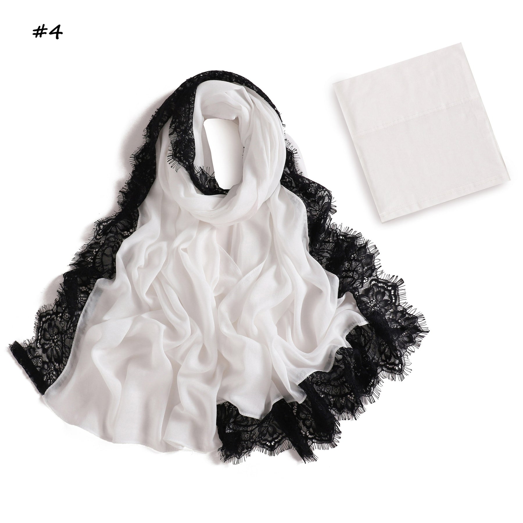 YZ347  Plain Modal Lace Hijab + Mercerized Cotton Tube Cap Set