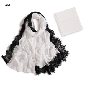 YZ347  Plain Modal Lace Hijab + Mercerized Cotton Tube Cap Set