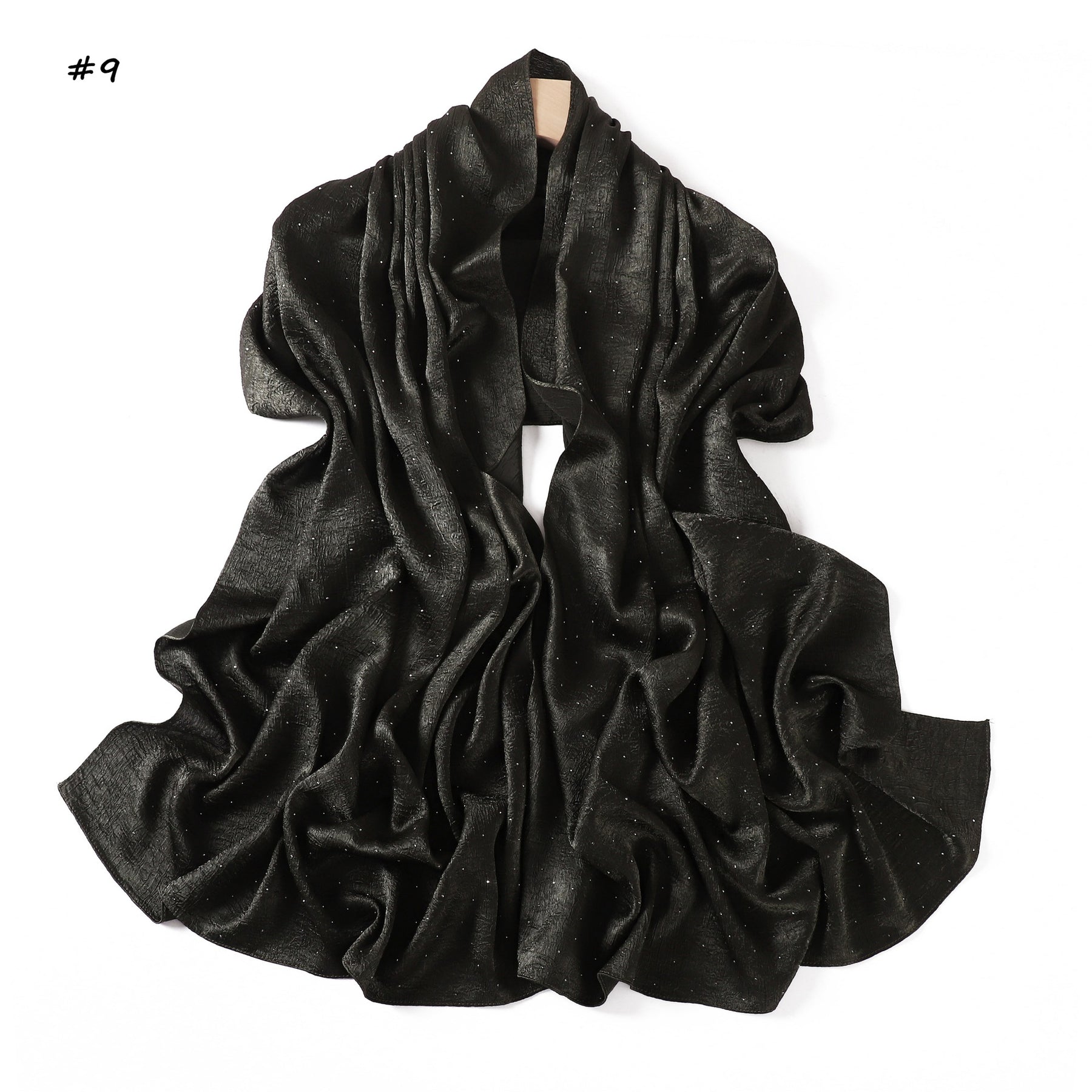 YZ325  Plain Hotfix Rhinestone Crinkled Satin Hijab