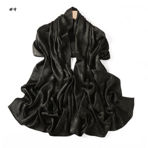 YZ325  Plain Hotfix Rhinestone Crinkled Satin Hijab