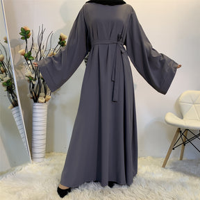 6394 Solid color lace-up Muslim abaya