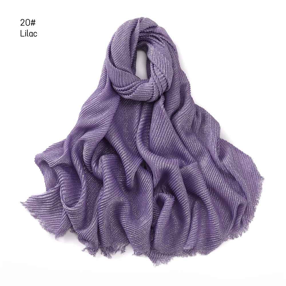 YZ112 Gold and Silver Thread Solid Color Crinkled Hijab