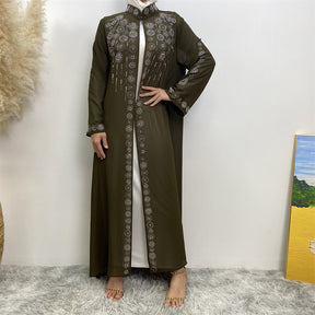 6740 stamping rhinestone muslim abaya cardigan dress