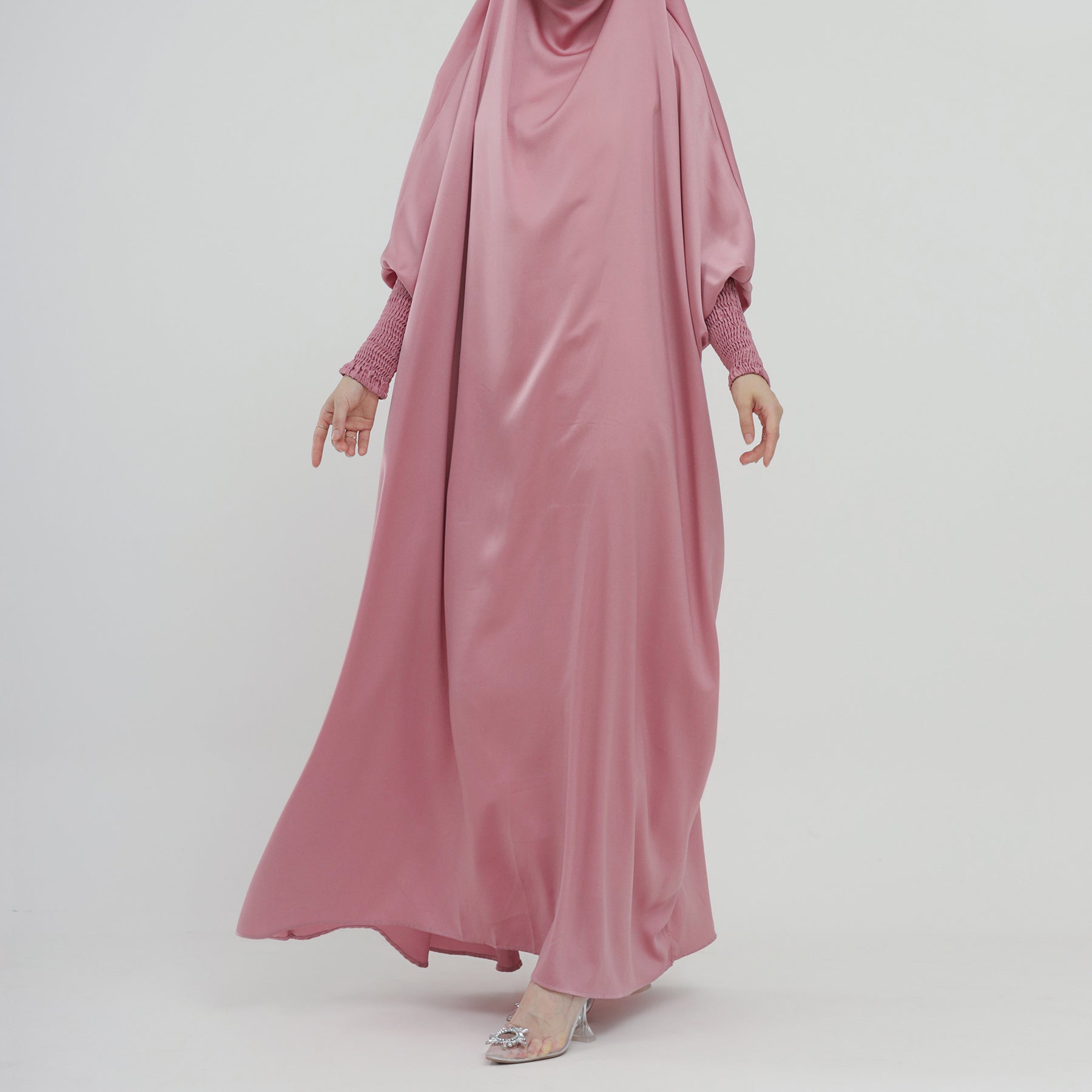 LR484   Plain plus size hijab-integrated dress