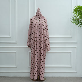 LR1119  Women's Vibrant Polka Dot Cardigan & Hijab 2-Piece Set