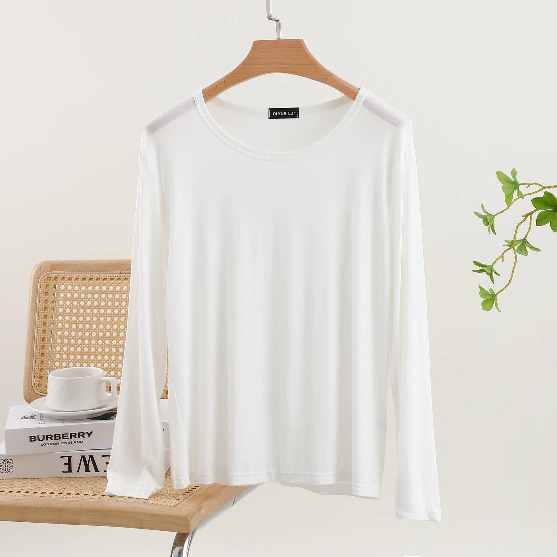 JC001  Crew Neck Modal Long Sleeve Loose Stretch Top