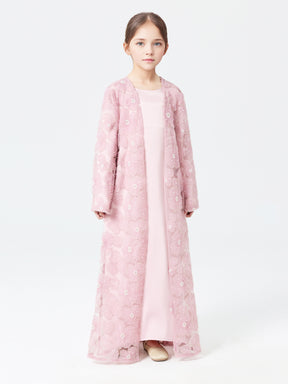 MK2653  Child‘s 2-Piece Set: Tulle Floral Bead Jacket and Satin Slip Dress