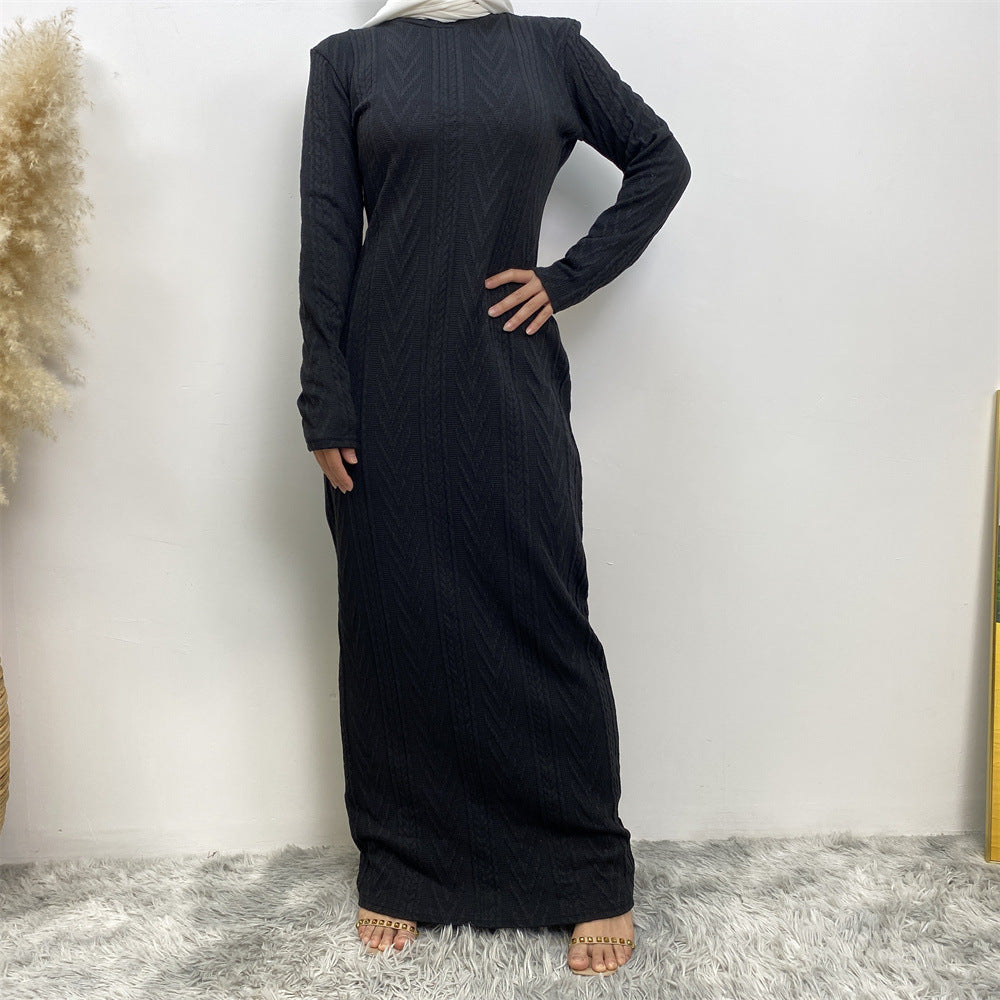 6435-1 plain Sweater base dress abaya