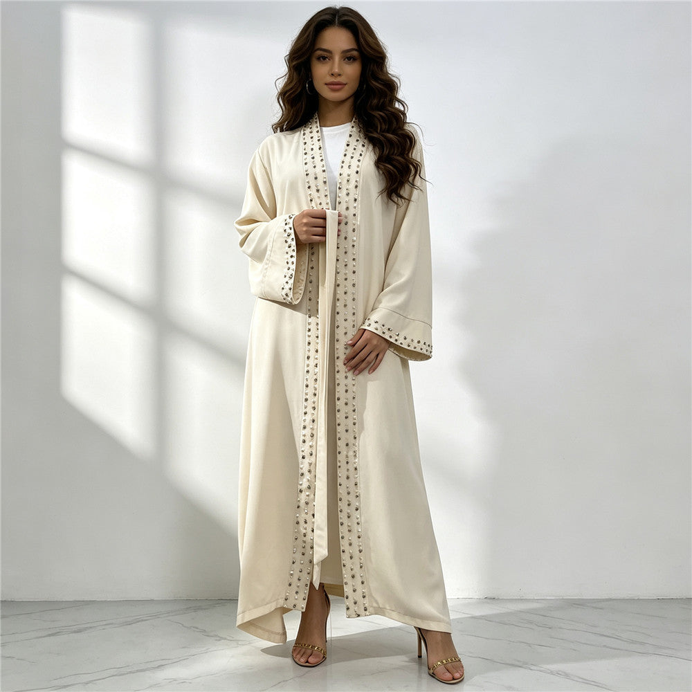 1838 vestido tipo cárdigan abaya musulmán con cuentas de uñas liso