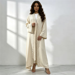 1838 vestido tipo cárdigan abaya musulmán con cuentas de uñas liso