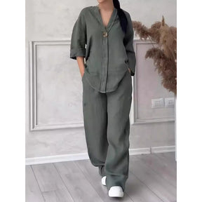 8605  Women's Comfortable Loose Top & Wide-Leg Pants Cotton Linen Set