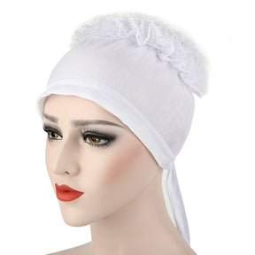 TJM-蕾丝盘花 plain lace flower hijab turban hat