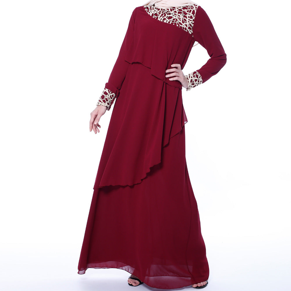 9730 Lace stitching chiffon muslim abaya dress