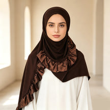TD68-062  Plain Crystal Linen One-Piece Hijab, Silver Foil Ruffles