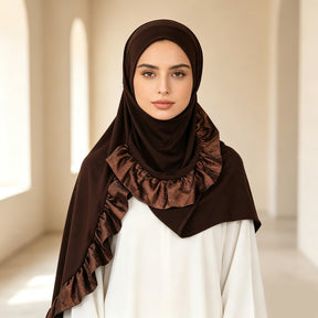 TD68-062  Plain Crystal Linen One-Piece Hijab, Silver Foil Ruffles