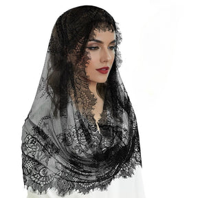 YY1688-87  Plain Black and White Lace Breathable Eyelash Round Hijab