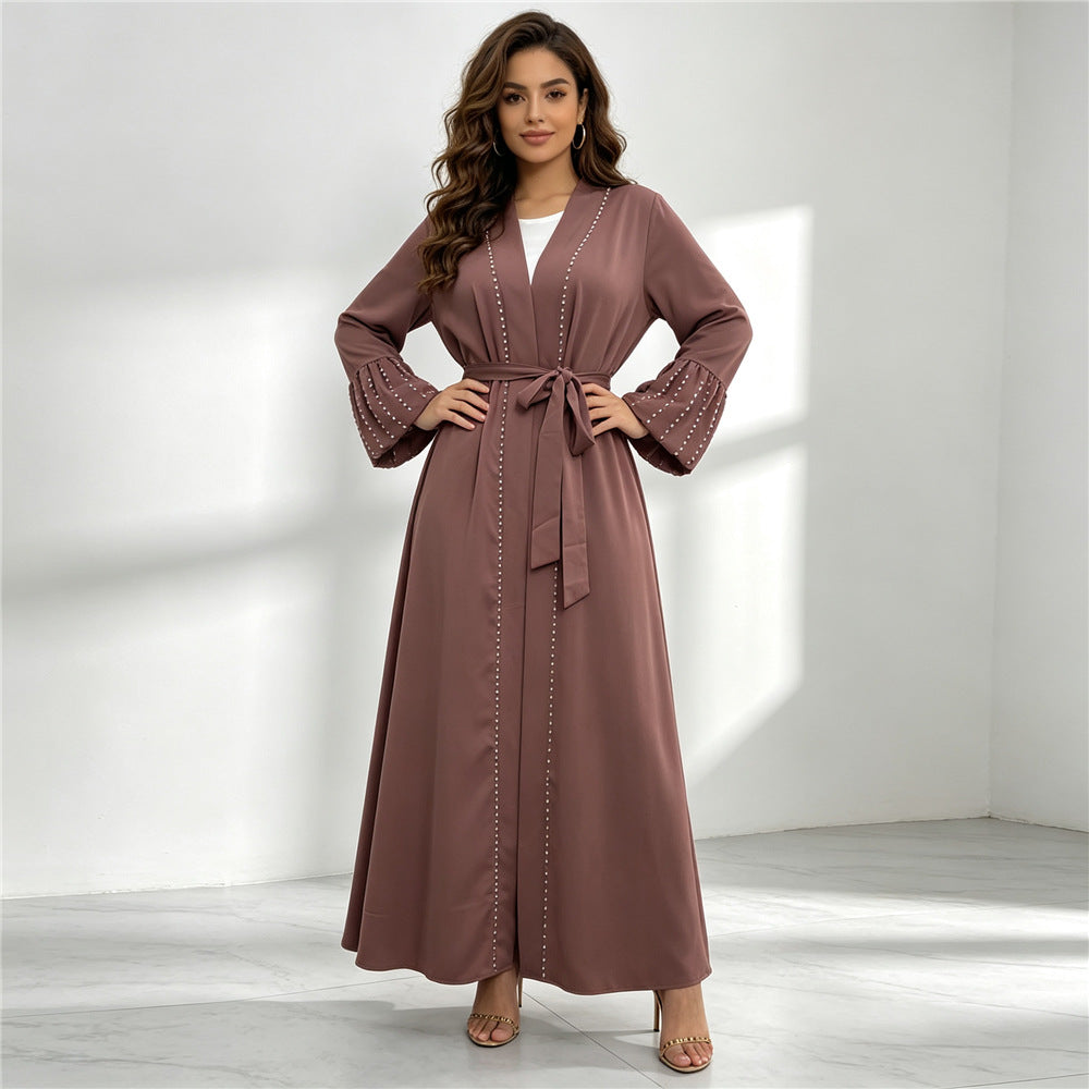 1961 abaya musulmana con cuentas de uñas lisas