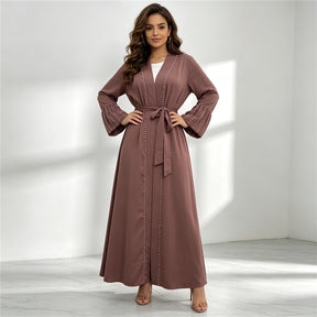 1961 abaya musulmana con cuentas de uñas lisas