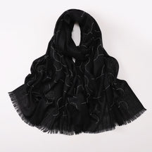 260602  Plain Soft Bamboo-Texture Yarn Short Fringe Hot-Fix Crystal Hijab