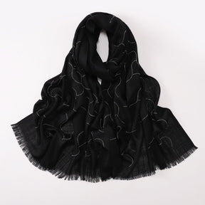 260602  Plain Soft Bamboo-Texture Yarn Short Fringe Hot-Fix Crystal Hijab