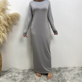 6736 Arabian solid color long-sleeved dress women's side drawstring bottoming shirt - MinYang Fashion Apparel Accessory Manufacturer