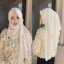 HZ001  Rose Tassel Chain Chiffon Pull-On Wrap Hijab