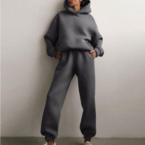 21660  Fashion Sporty Plain Hooded Sweatshirt Casual Set Abaya