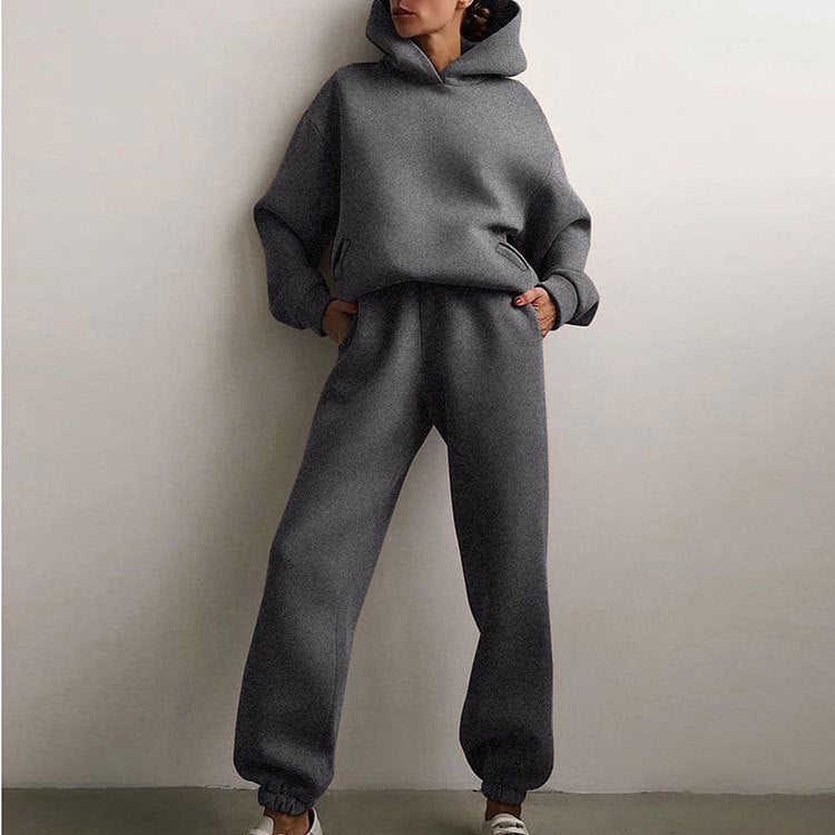 21660  Fashion Sporty Plain Hooded Sweatshirt Casual Set Abaya