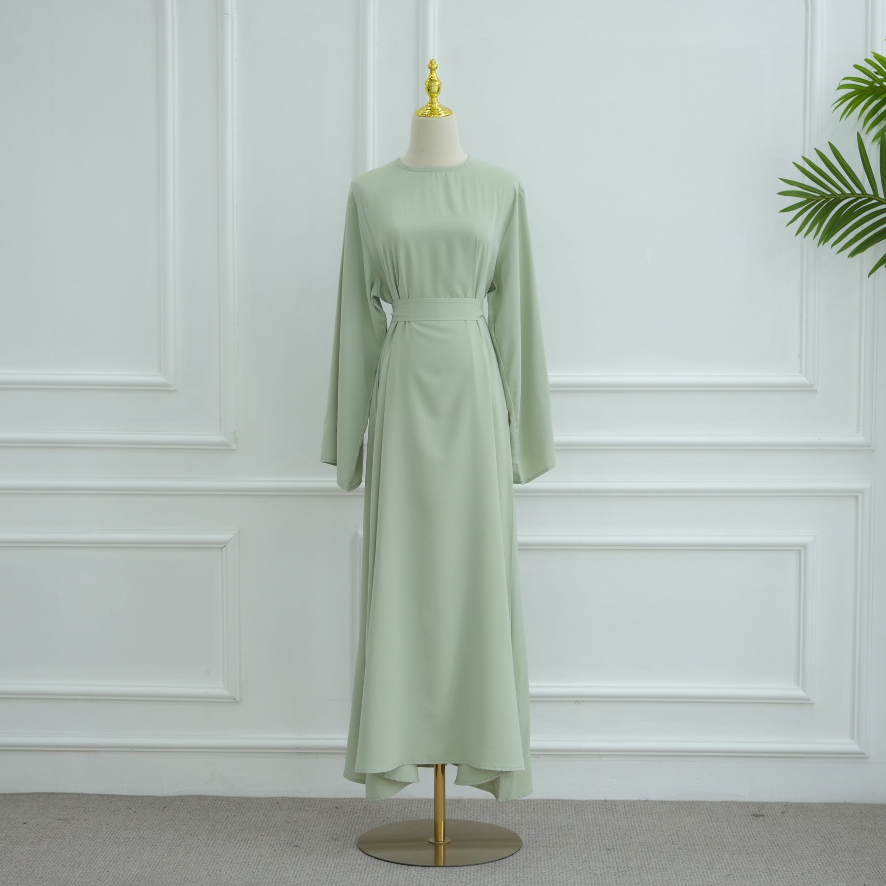 LR1046  Plain Tie-Waist Nida Dress