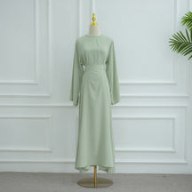 LR1046  Plain Tie-Waist Nida Dress