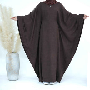 LR719 Abaya Dress with Draped Waist & Batwing Sleeves