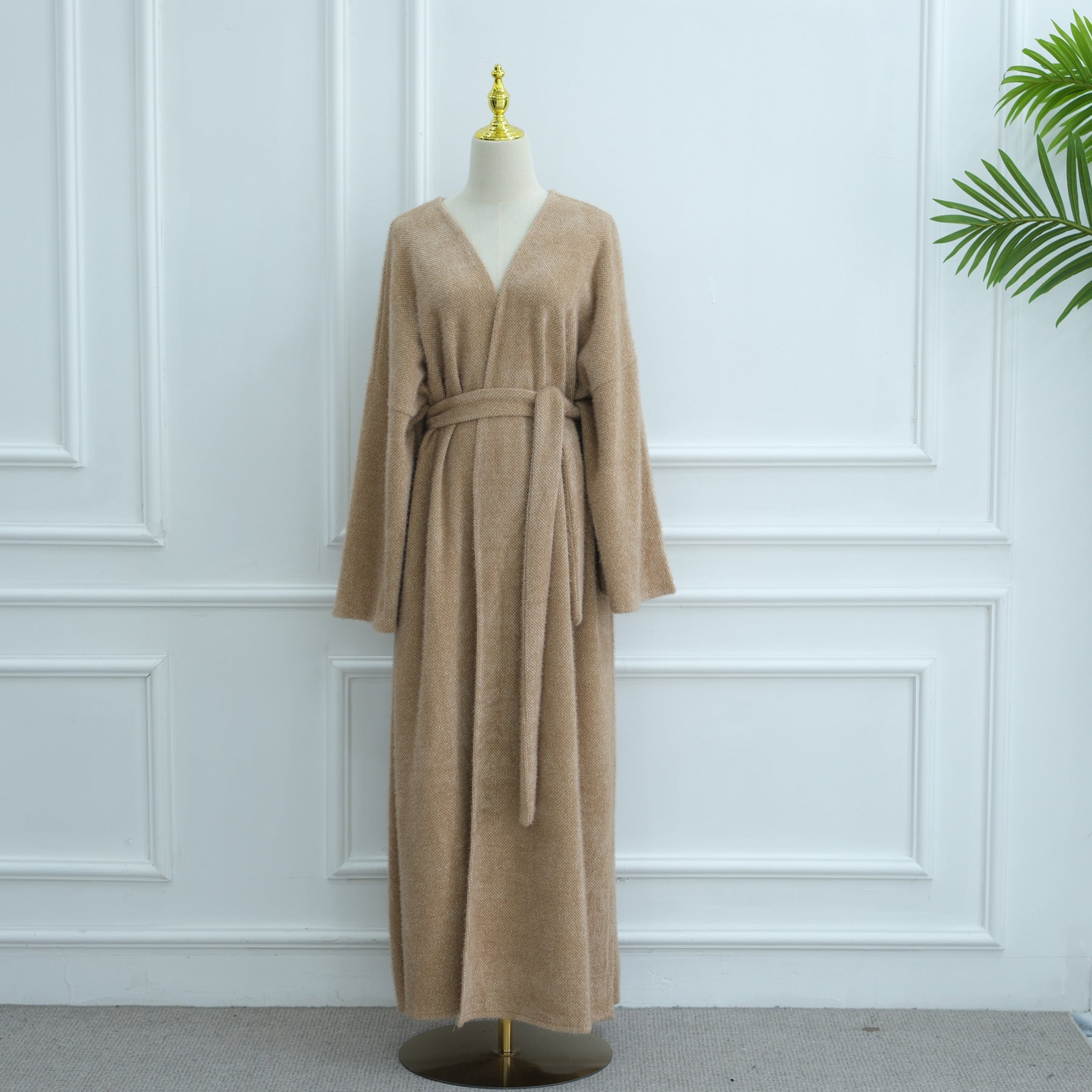 LR1125  Thick Winter Abaya Cardigan with Belt