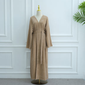 LR1125  Thick Winter Abaya Cardigan with Belt