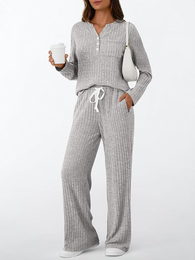 88516  Women's New Spring Jersey Ribbed Brushed 2-Piece Set