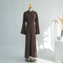 LR1124  Plain Solid Polyester Tie-Front Open Abaya Cardigan + Inner 2-Piece Set
