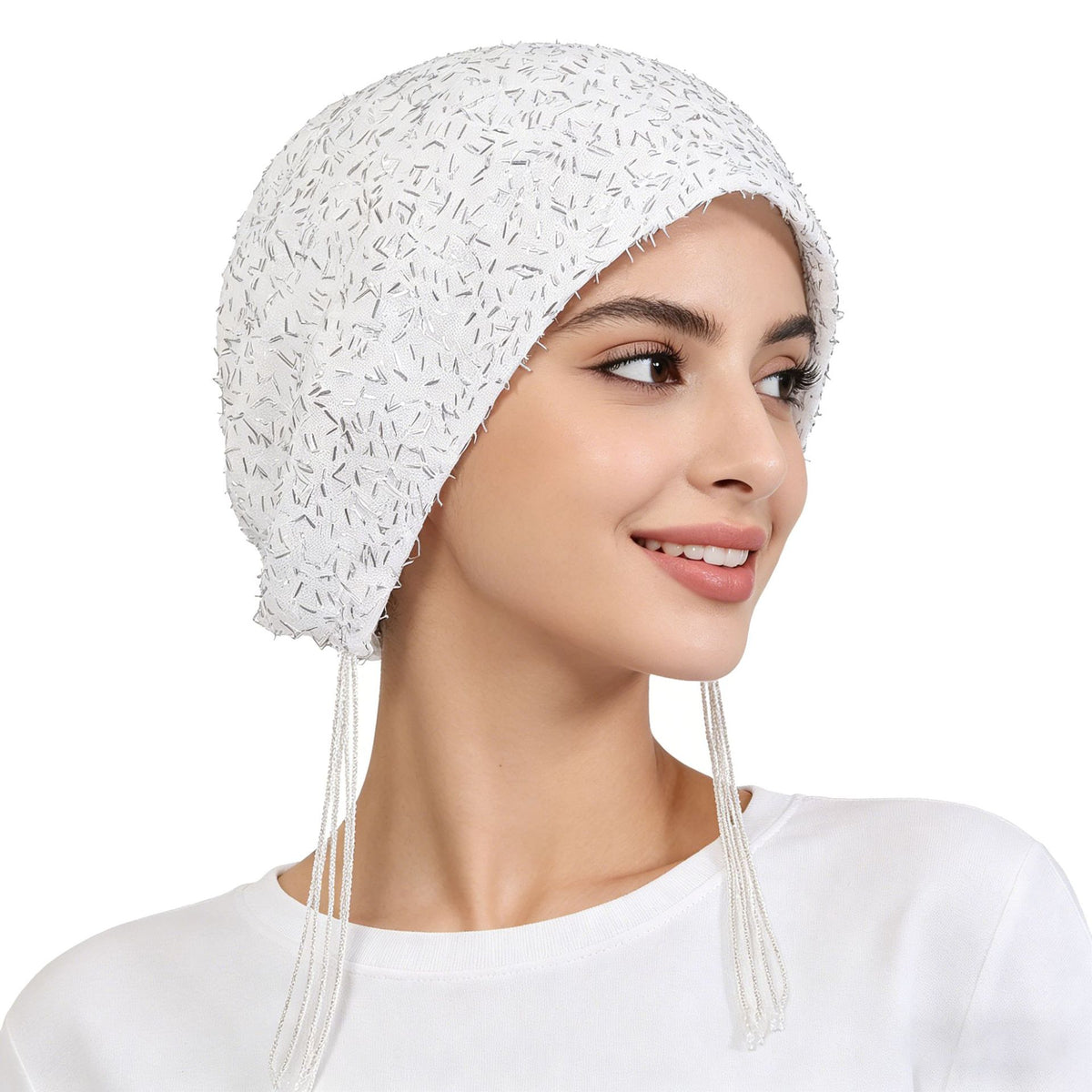 High-end boutique beaded tassels hat Polyester Hijab - Color Option