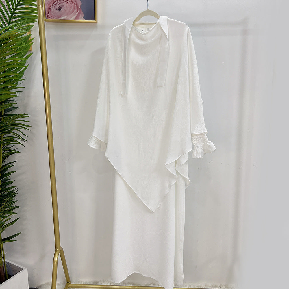 LR591+HJ907  Plain Dress with Single-Layer Hijab Set