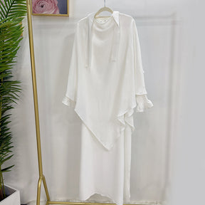 LR591+HJ907  Plain Dress with Single-Layer Hijab Set