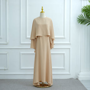 LR1001  Fitted Polyester Abaya & Cape Two-Piece Set